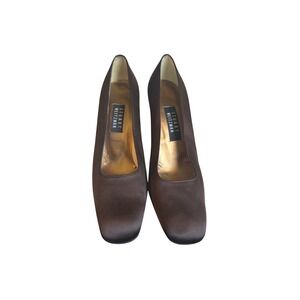 Stuart Weitzman Brown Satin Square Toe Block Heel Pumps Made in Spain Size 10 C